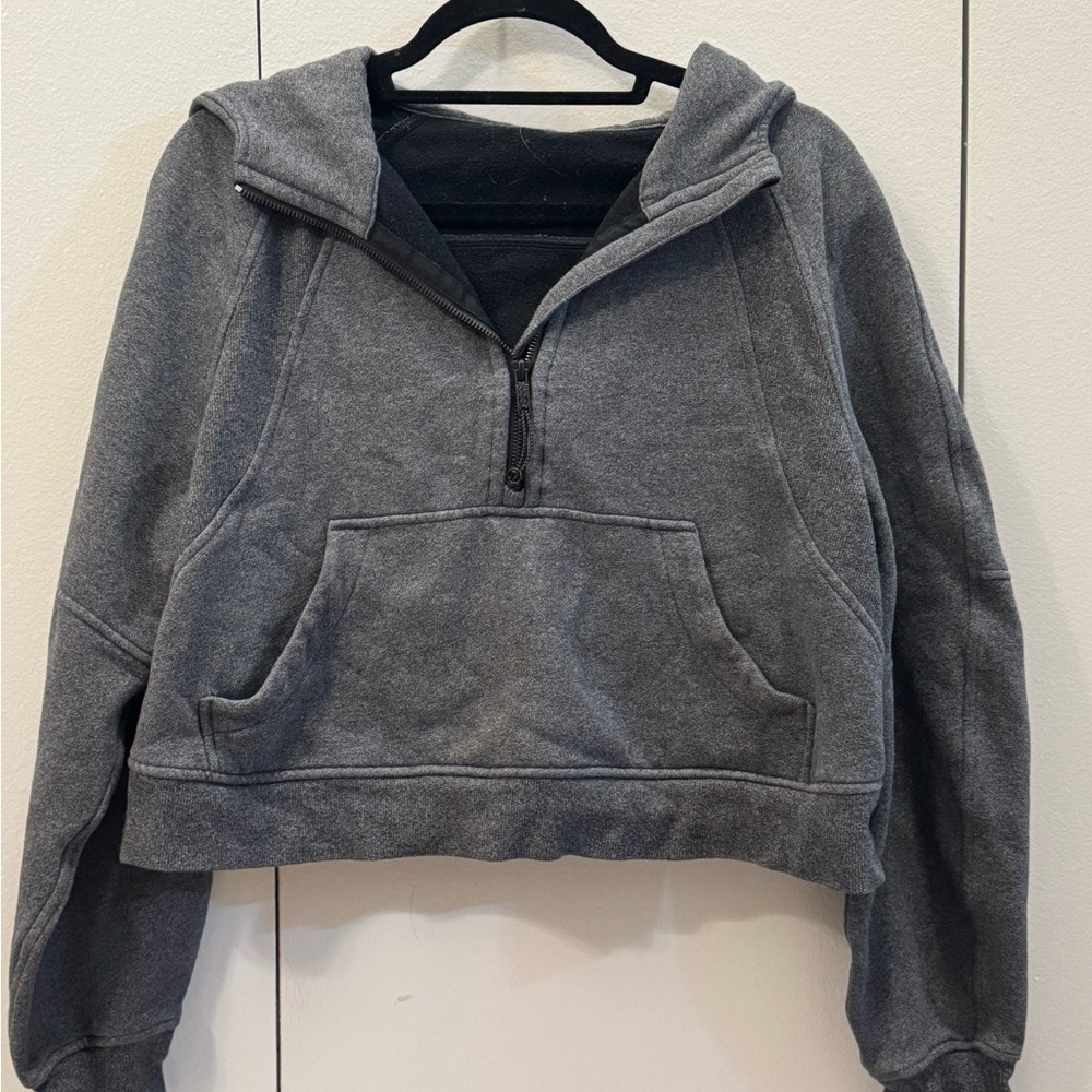 Lululemon Heathered Gray Cropped Half-Zip Hoodie